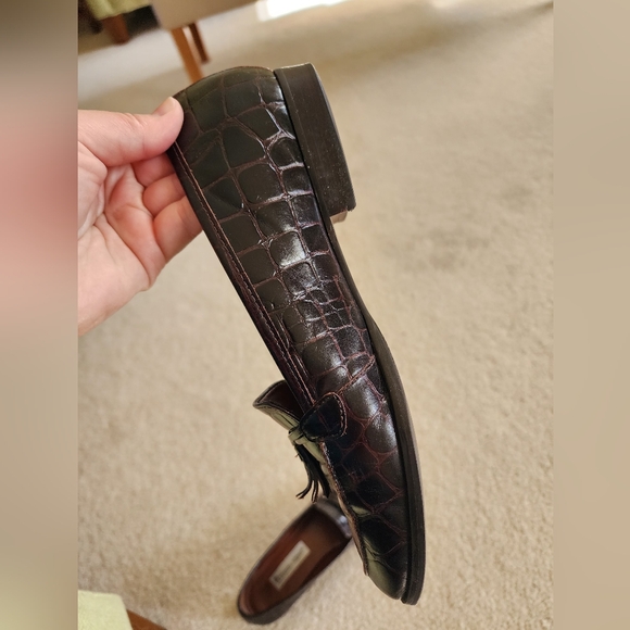 Etienne Aigner Crocodile Embossed Leather Tasseled Loafers Womens Size 9 - Picture 11 of 16
